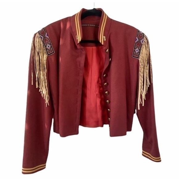Double D Ranch Red Western Fringe Beaded Wool‎ Cropped Jacket Blazer